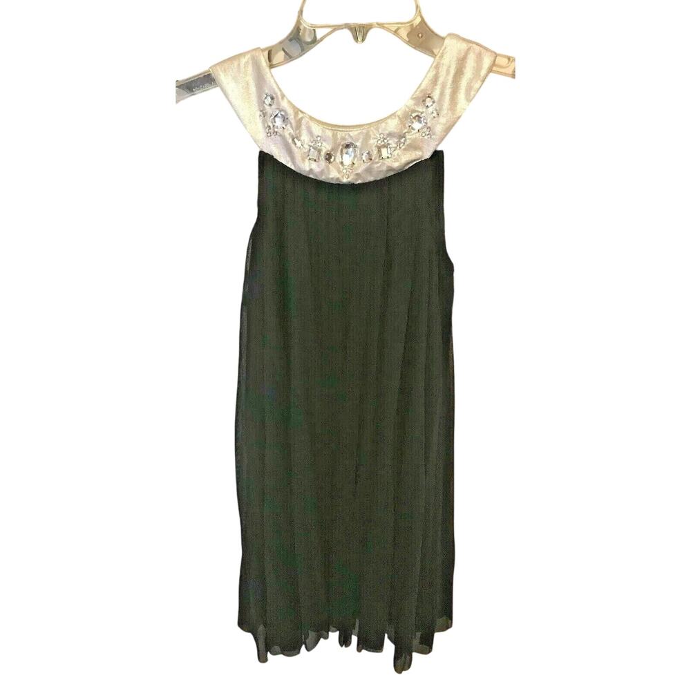 Size 12 Girls Les Tout Petits Black Jeweled Neckline Sheath Dress Pleated